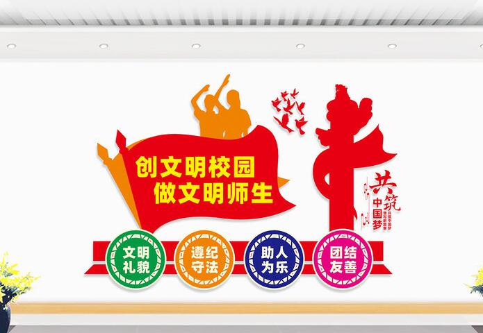 校園文化墻設計圖設計方案(圖3) 創文明校園文化墻設計圖片