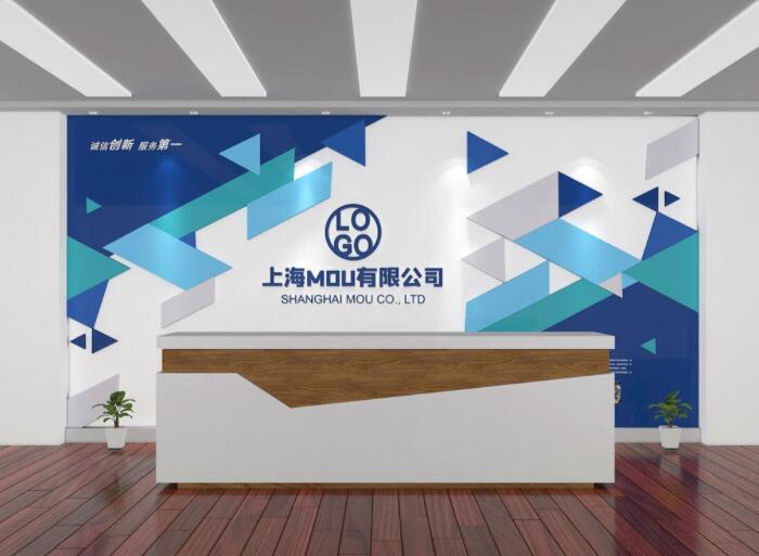 創意前臺背景墻設計效果圖(圖1) 商務企業形象墻前臺公司名稱背景墻設計效果圖